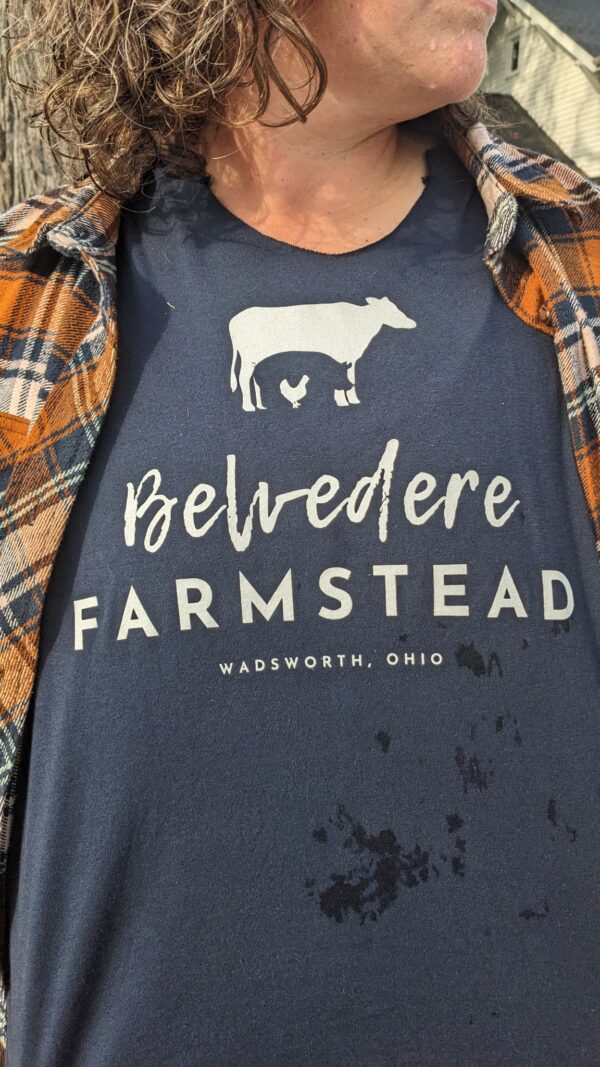 Belvedere Farmstead Logo T-shirt with in navy blue.